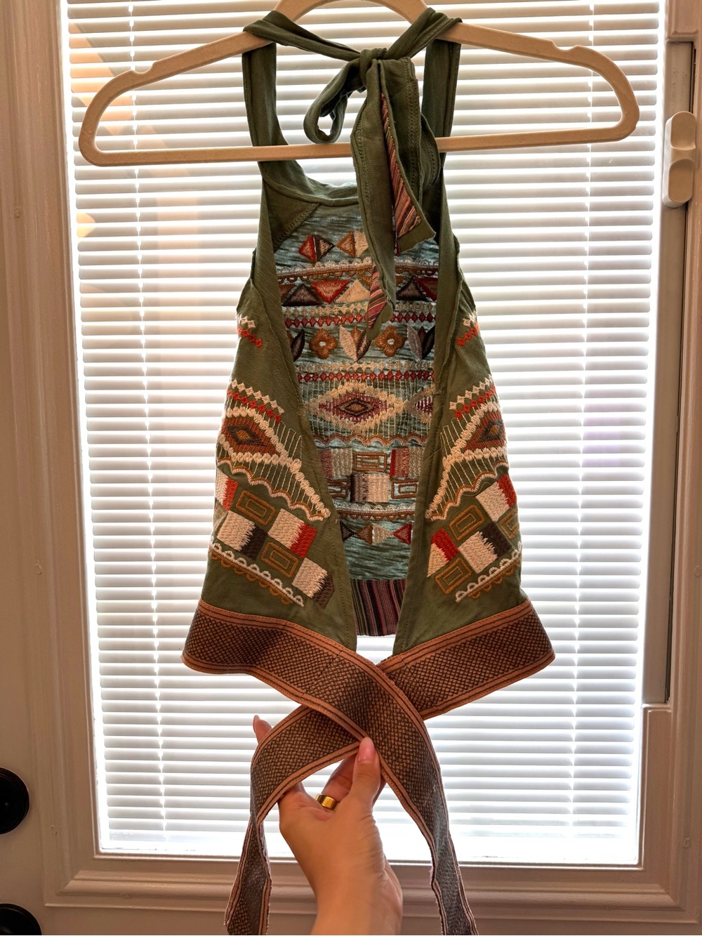 Multicolored Embroidered Aztec-Pattern Halter Top - Picture 2 of 3
